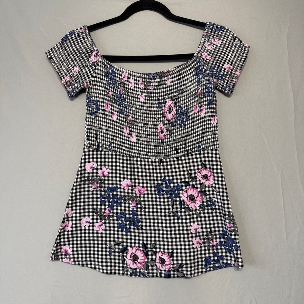 Rickis Womens Boho Floral Smocked Top Size Small Cottagecore Flowy Stretchy